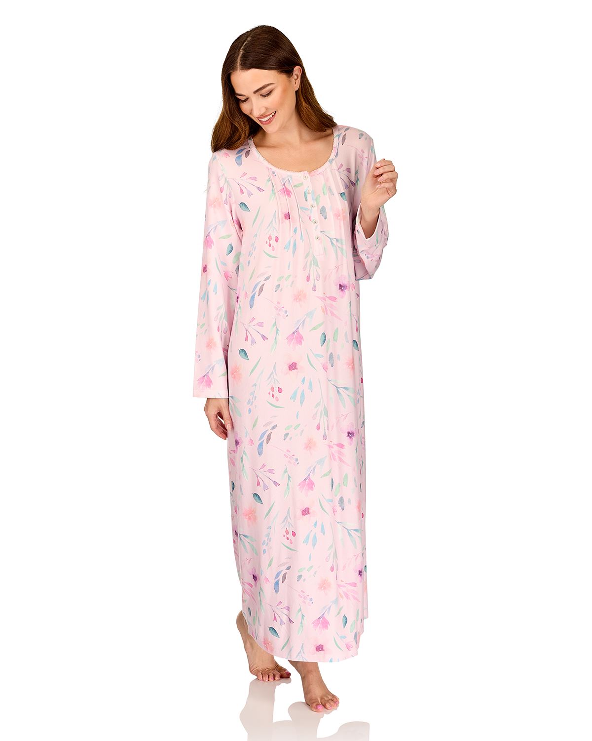 La Marquise Womens 'Watercolours' 43" & 50" Long Sleeve Jersey Nightie