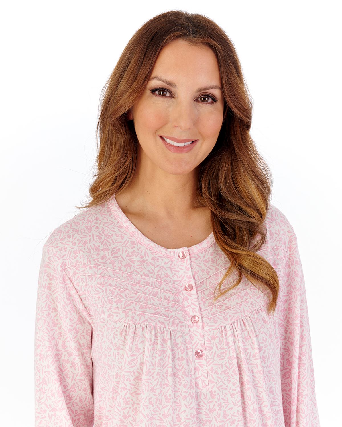 Slenderella Womens Ditsy Berry Jersey 45" Long Sleeve Nightdress