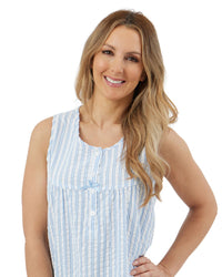 Marlon Womens Coastal Stripe Seersucker 40" Sleeveless Nightie