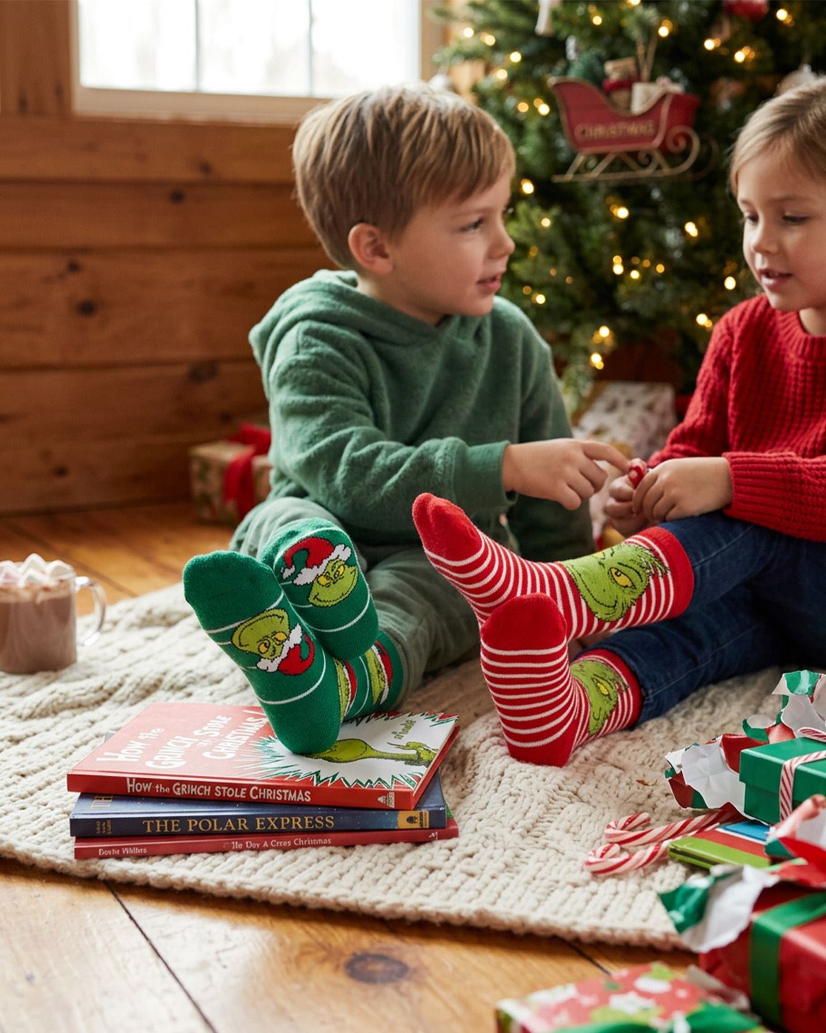 2 Pairs Grinch Slipper Socks - Gift Box