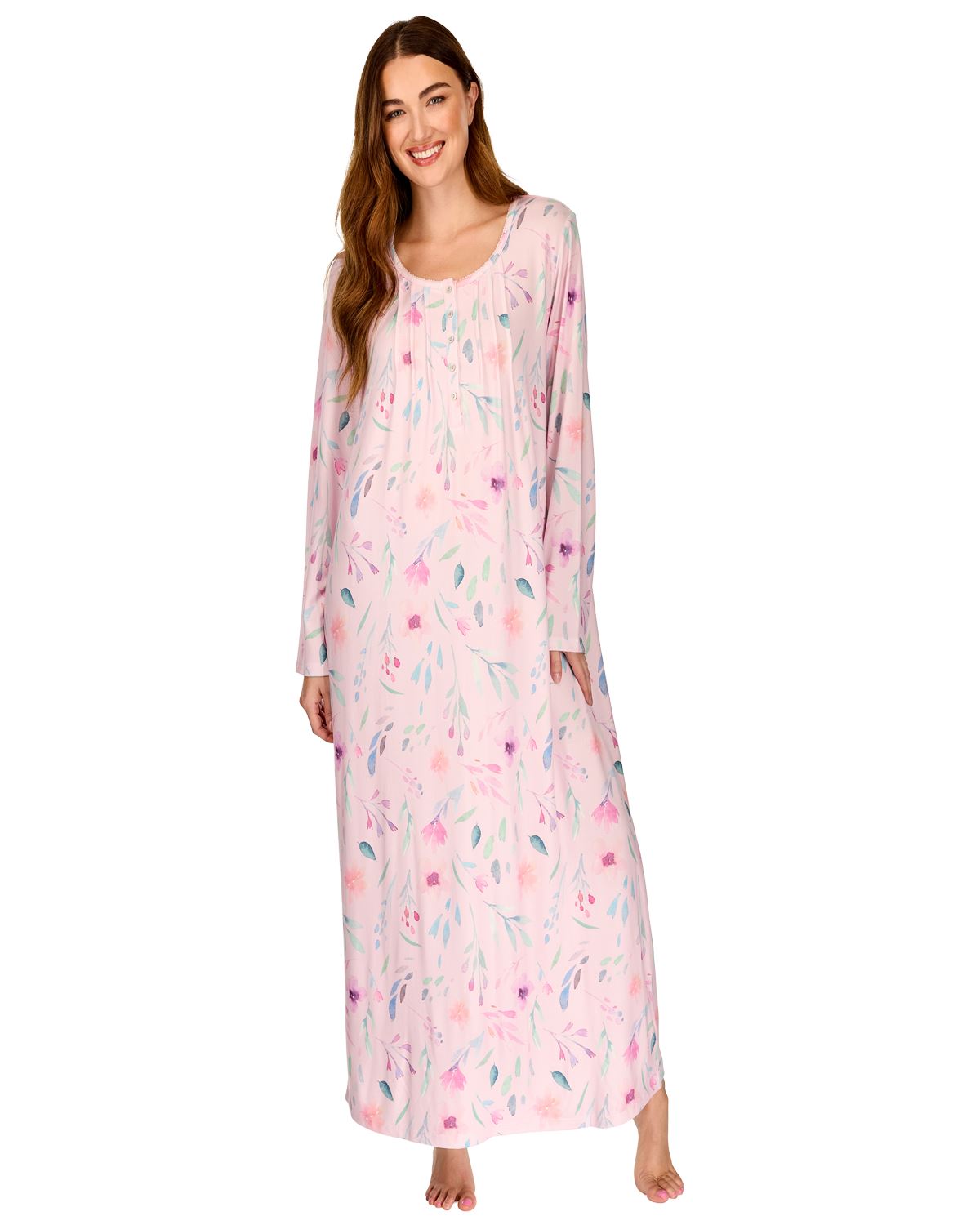 La Marquise Womens 'Watercolours' 43" & 50" Long Sleeve Jersey Nightie