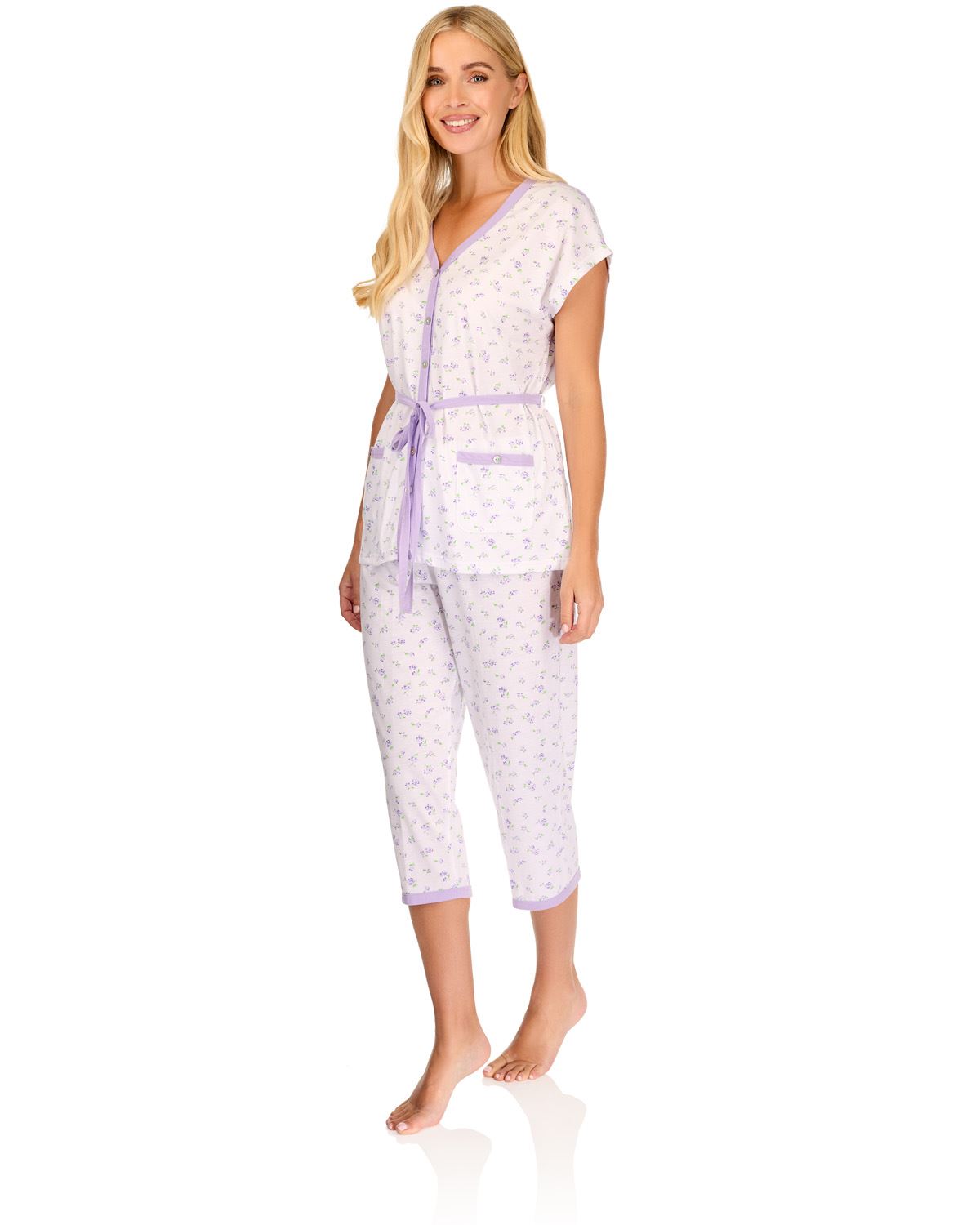 La Marquise Womens 'Vintage Blossoms' Short Sleeve Cropped Pyjamas