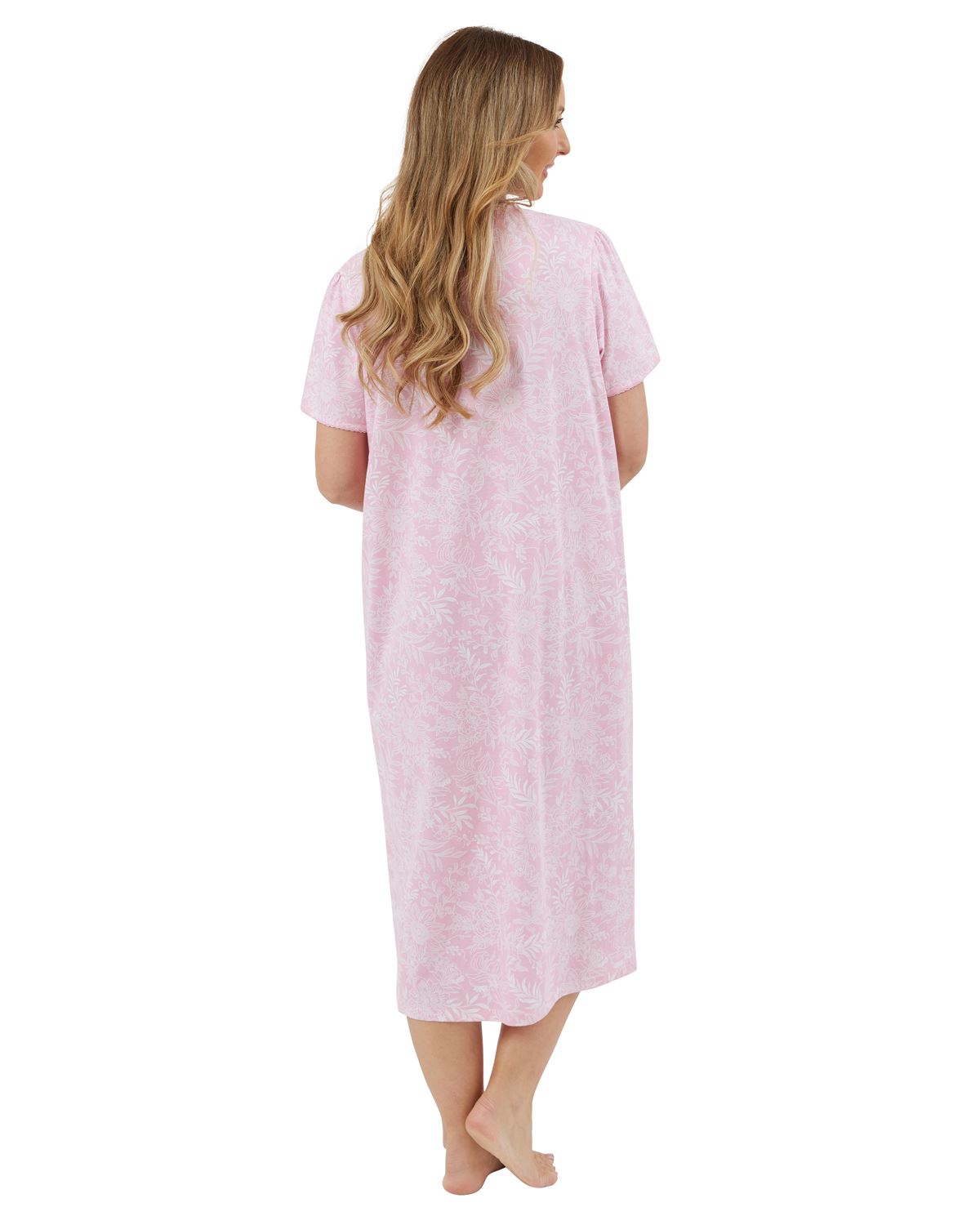 Marlon Womens Linear Floral 45" Short Sleeve Button Nightie