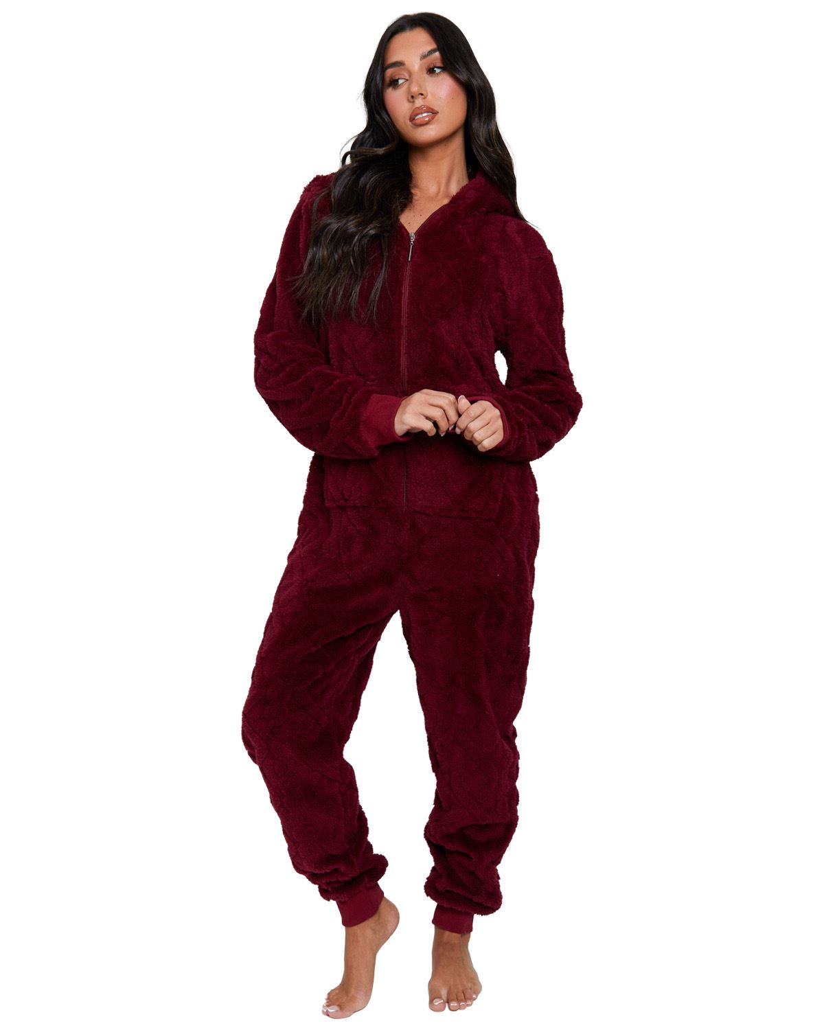 Loungeable Womens Cable Fleece Hooded Onesie
