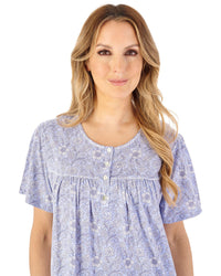 Slenderella Womens Indi Print 45" Short Sleeve Jersey Nightdress