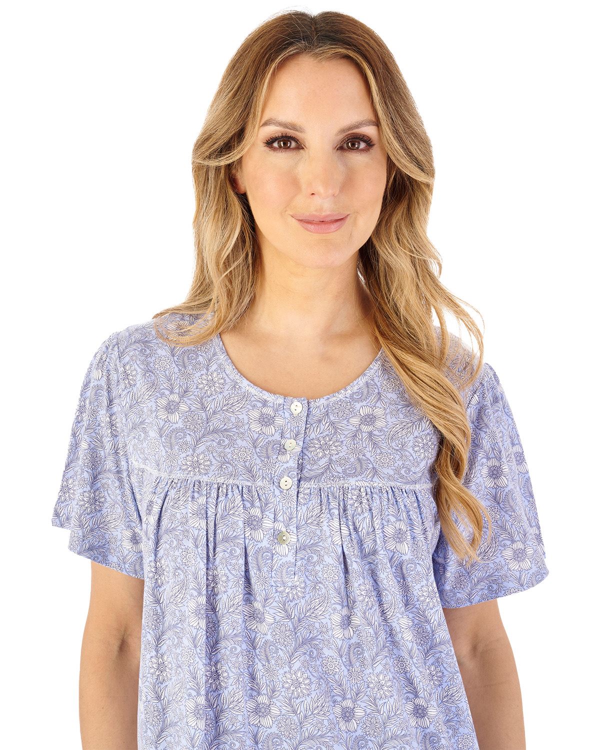 Slenderella Womens Indi Print 45" Short Sleeve Jersey Nightdress