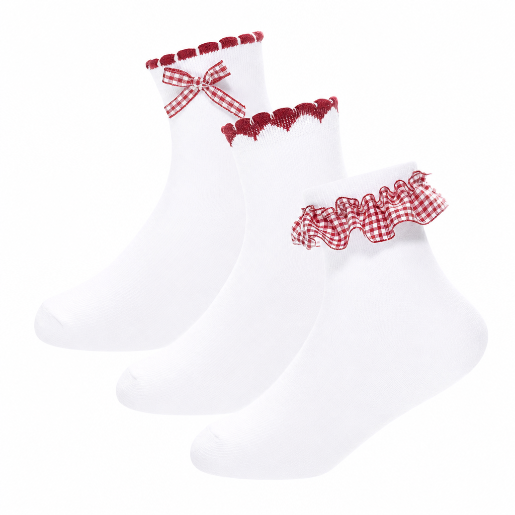 Girls 6 Pack Gingham Lace Socks