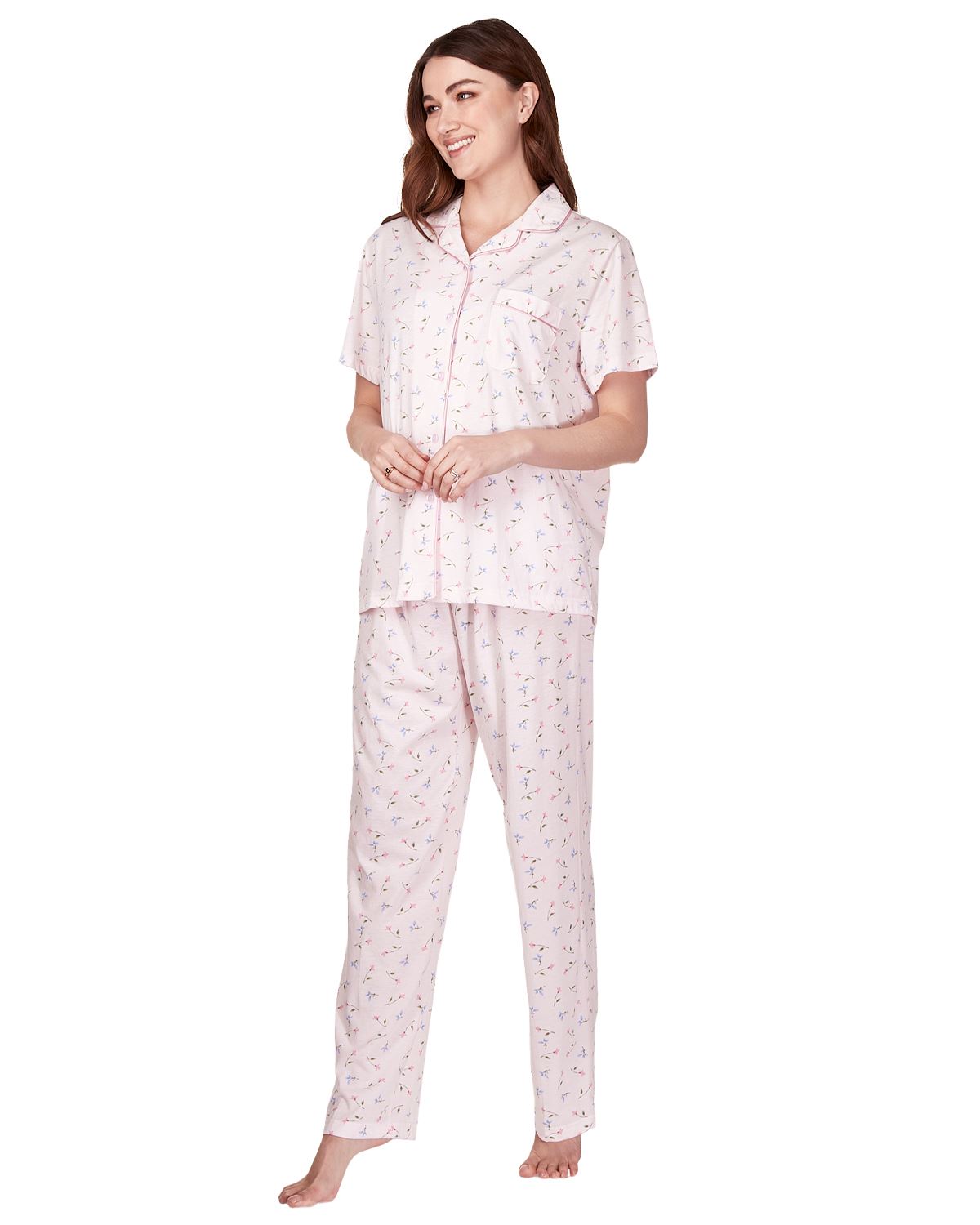 La Marquise Womens Flower Leaf Jersey Short Sleeve Pyjamas