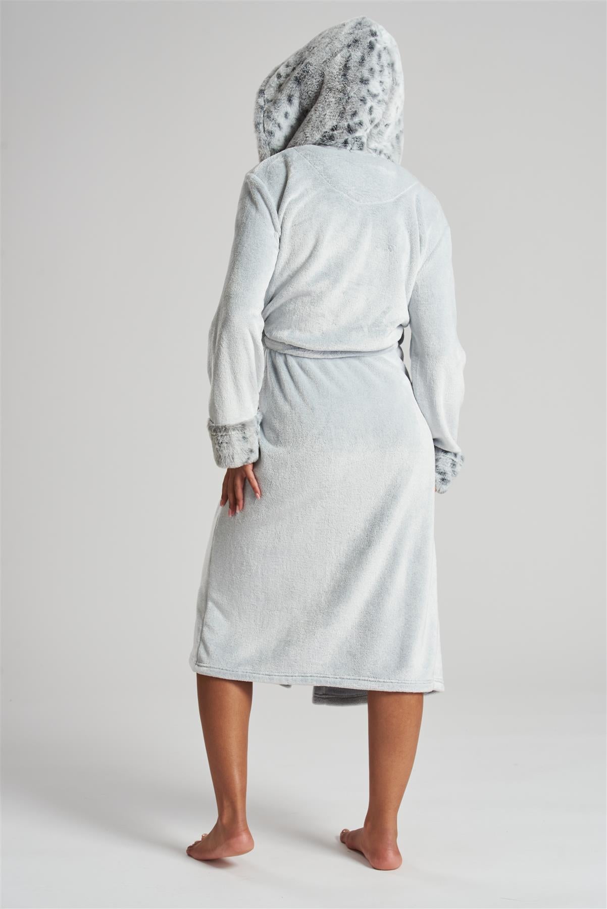 Loungeable Womens Leopard Faux Fur Trim Maxi Dressing Gown