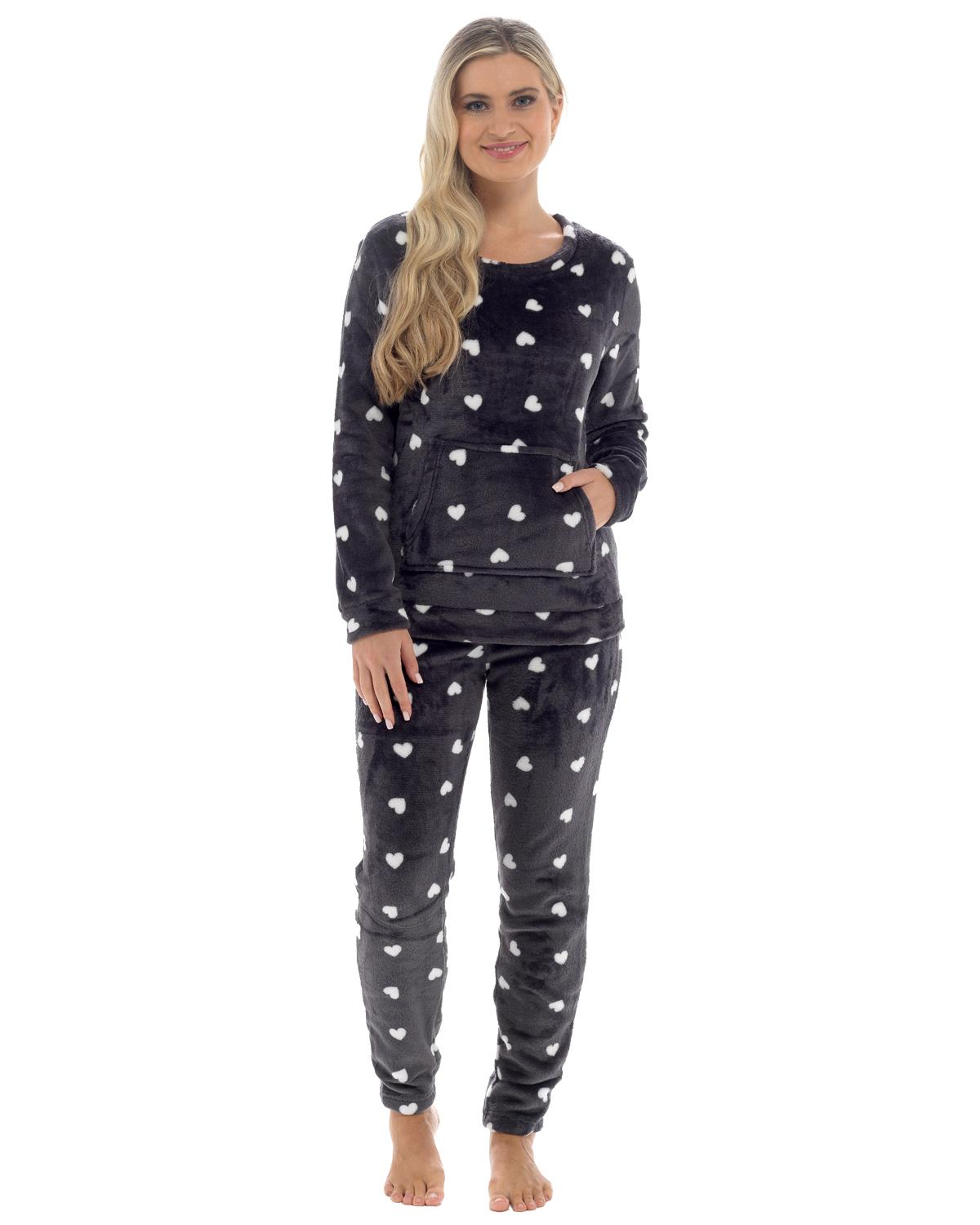 Womens Heart Print Fleece Pyjamas