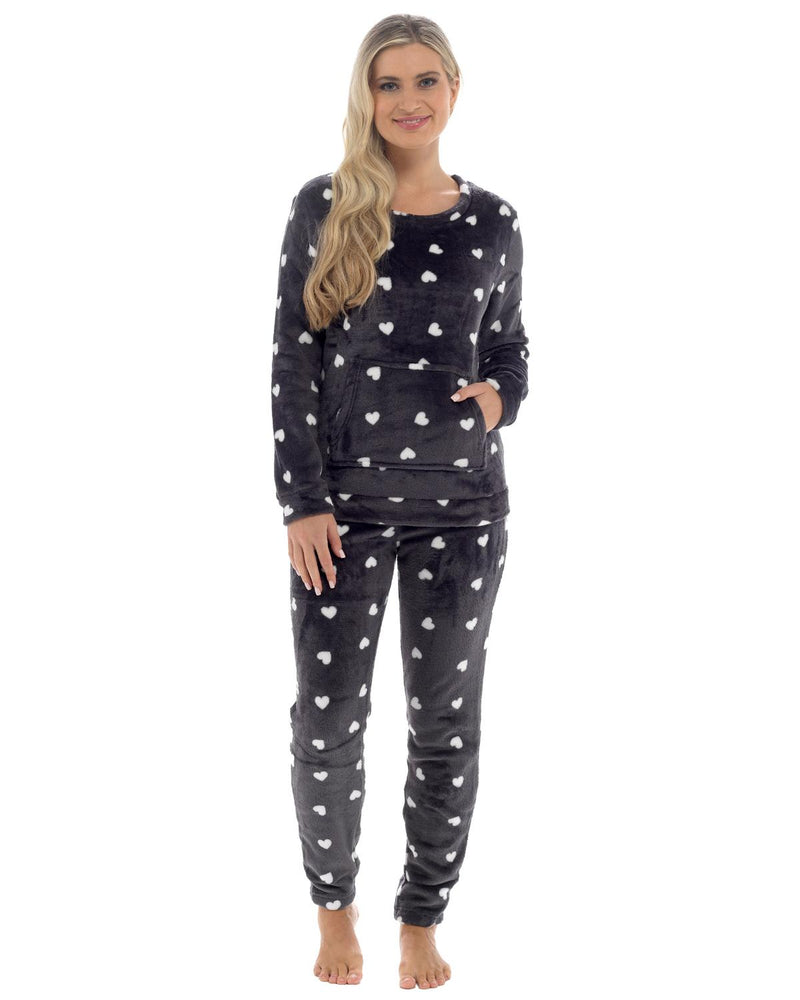 Womens Heart Print Fleece Pyjamas
