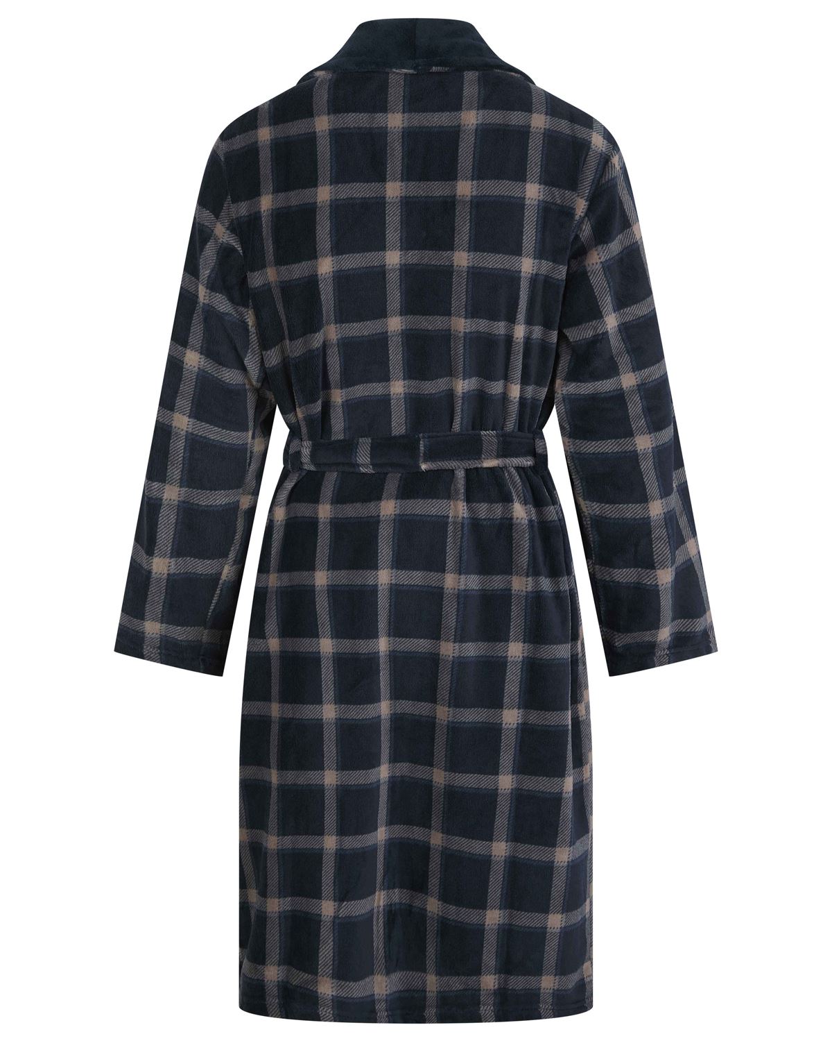 Walker Reid Mens Navy Check Coral Fleece Robe