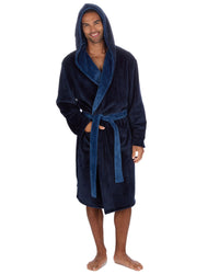 Huggable Mens Contrast Flannel Fleece Hooded Robe