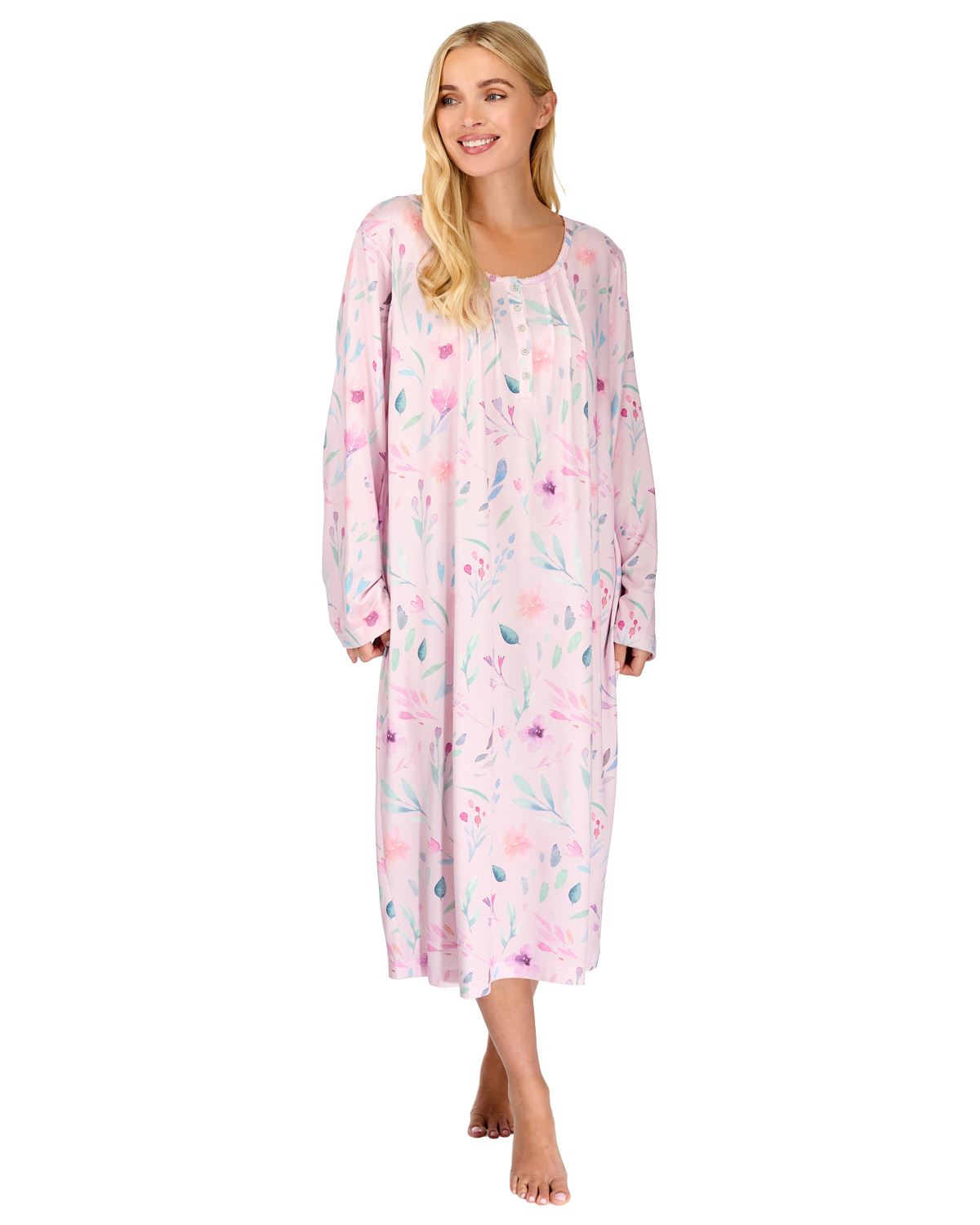 La Marquise Womens 'Watercolours' 43" & 50" Long Sleeve Jersey Nightie