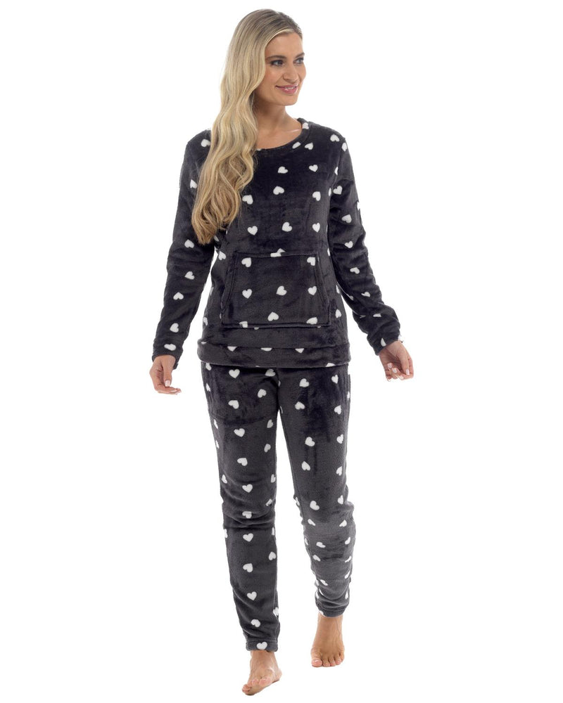 Womens Heart Print Fleece Pyjamas