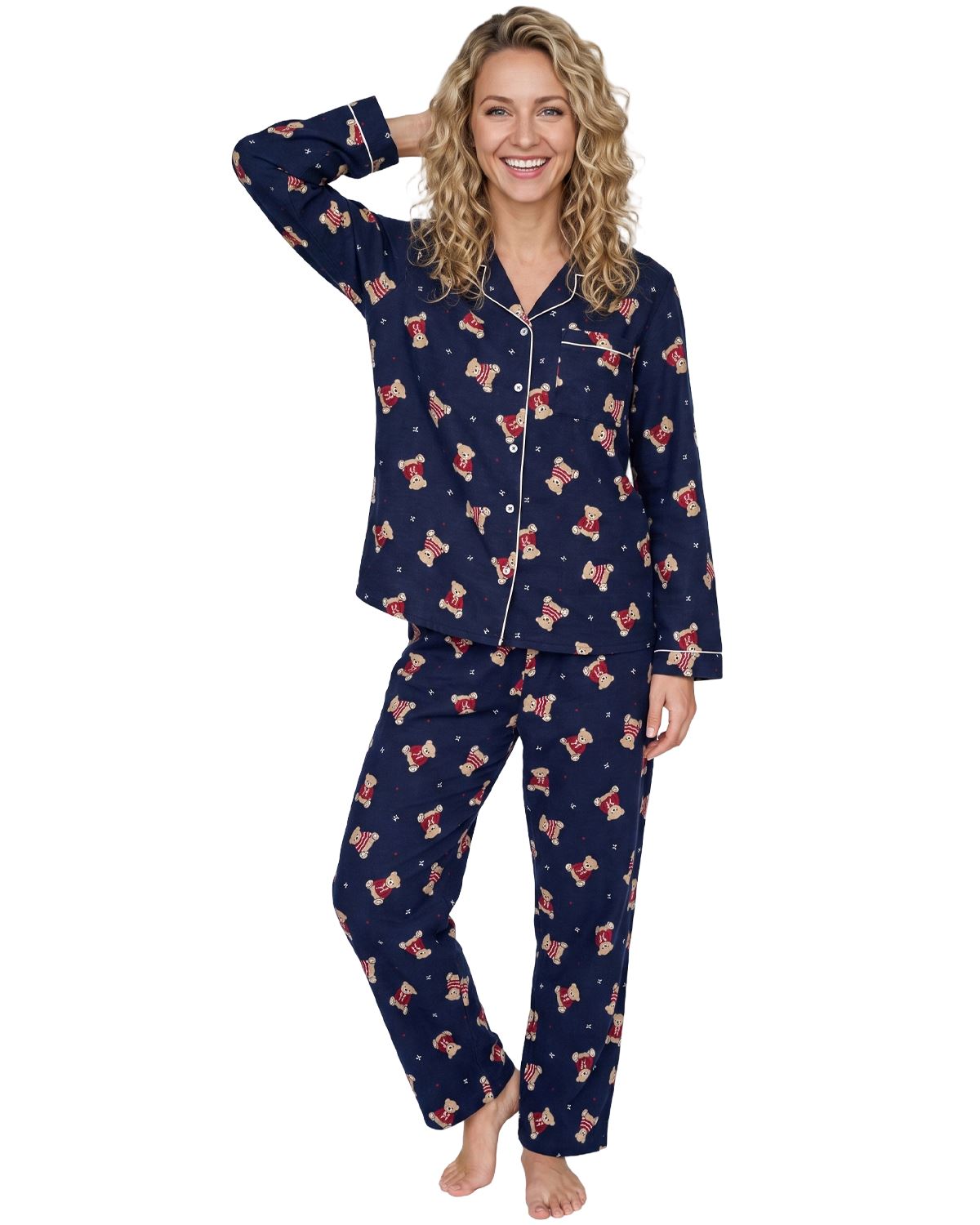 Indigo Sky Womens 100% Cotton Wincyette Button Pyjamas