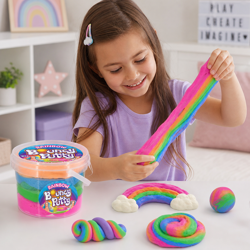 Jumbo 600g Rainbow Putty - Soft Stretchy Bouncy Sensory Slime for Kids