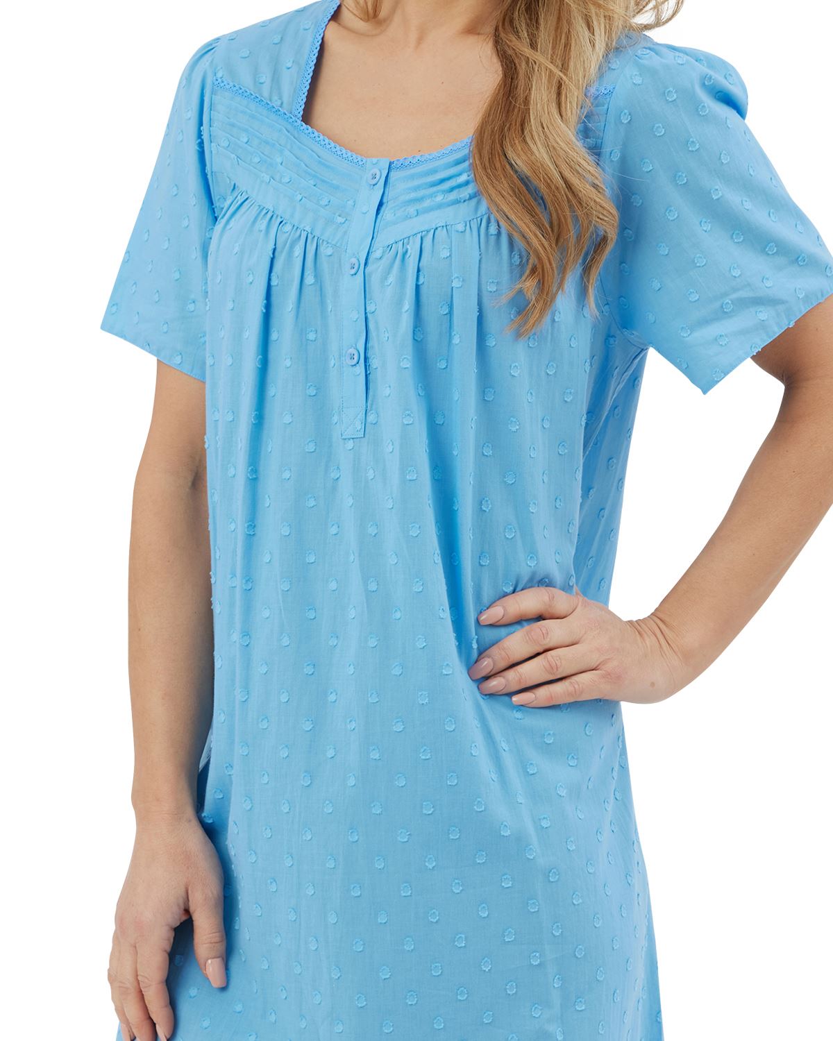 Marlon Womens Linear Floral 45" Short Sleeve Button Nightie