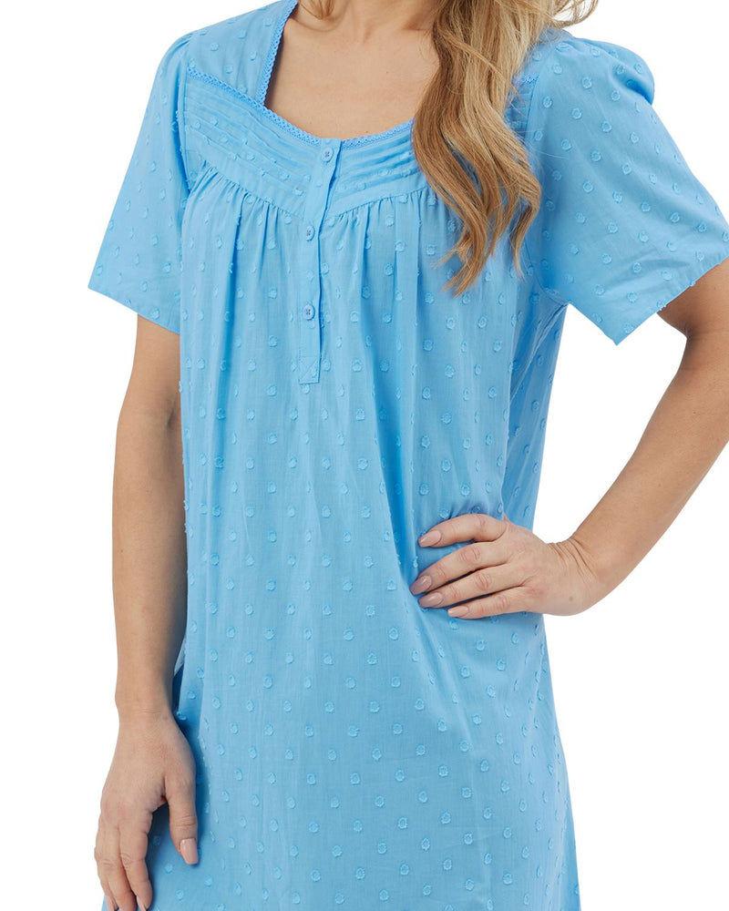 Marlon Womens Linear Floral 45" Short Sleeve Button Nightie