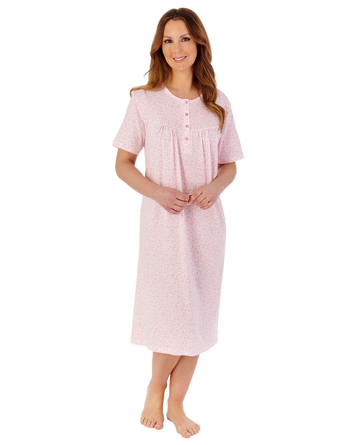 Slenderella Womens Ditsy Berry Jersey 42" Short Sleeve Nightdress