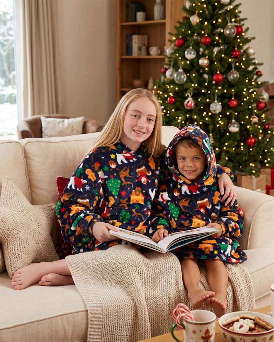 Huggable Kids Christmas Print Oversized Hoodie