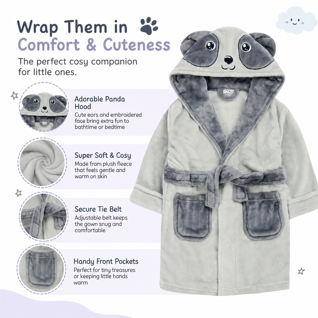 Kids Grey Panda Dressing Gown