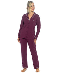 Foxbury Womens Button Through Jersey Cotton Long Pyjamas