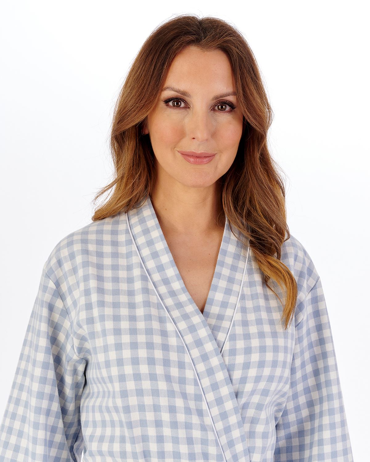Slenderella Womens Brushed Woven Gingham 43" Long Sleeve Kimono