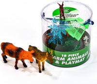 Kandy Toys 18 Piece Toy Farm/Dinosaurs Animal Play Set in Tub