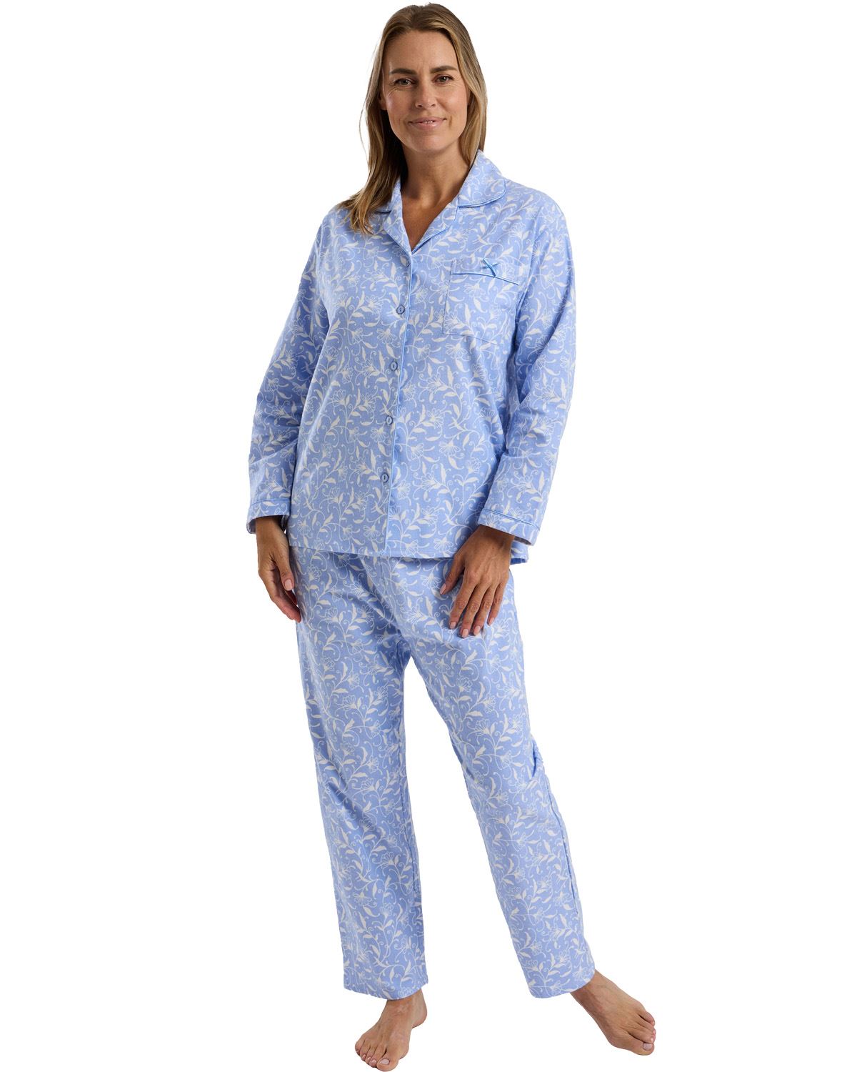 Marlon Womens Pretty Floral Wincey Button Pyjamas