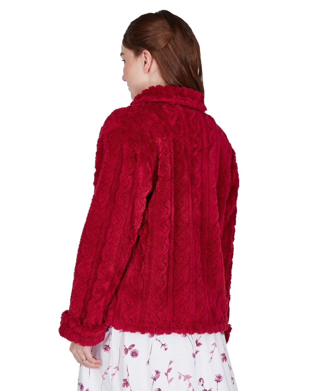 La Marquise Womens Diamond Jacquard Button Fleece Bed Jacket