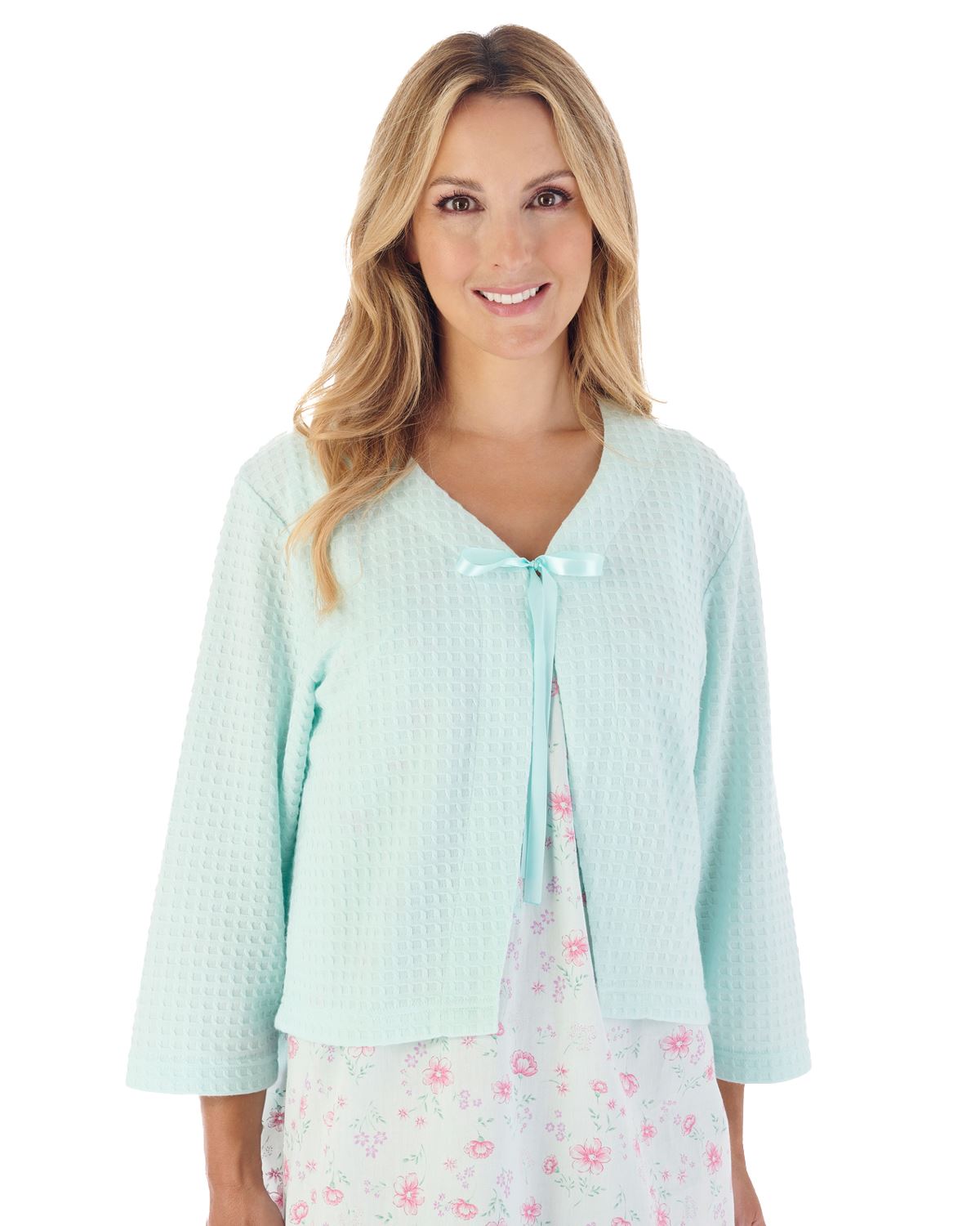 Slenderella Womens Waffle Ribbon Bed Jacket