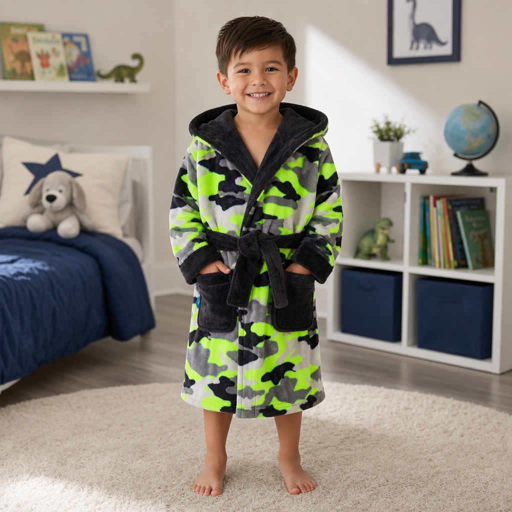 Boys Neon Camo Print Dressing Gown