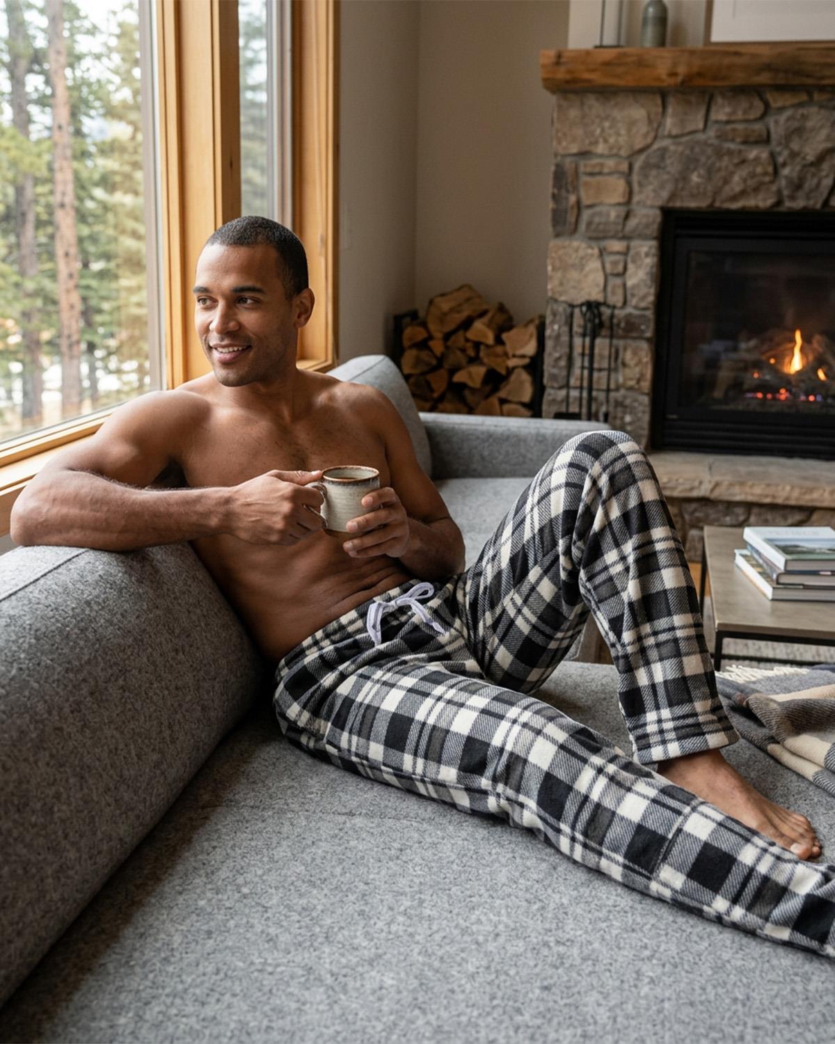 Cargo Bay Mens Polished Fleece Check Lounge Pants