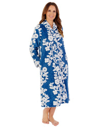 Slenderella Womens Floral Jaquard Fleece 45" Button Housecoat