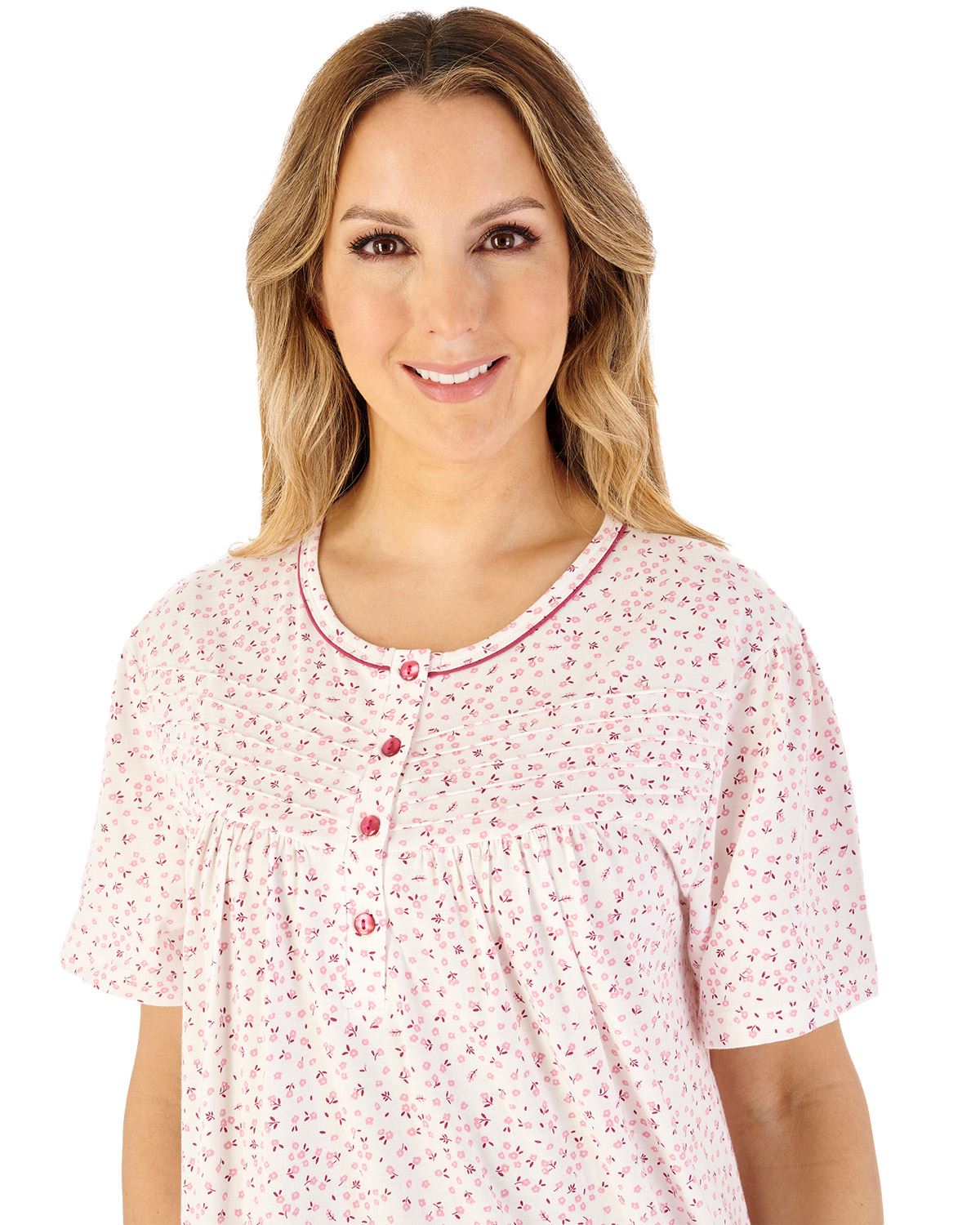 Slenderella Womens Ditsy Print 42" Short Sleeve Jersey Nightdress