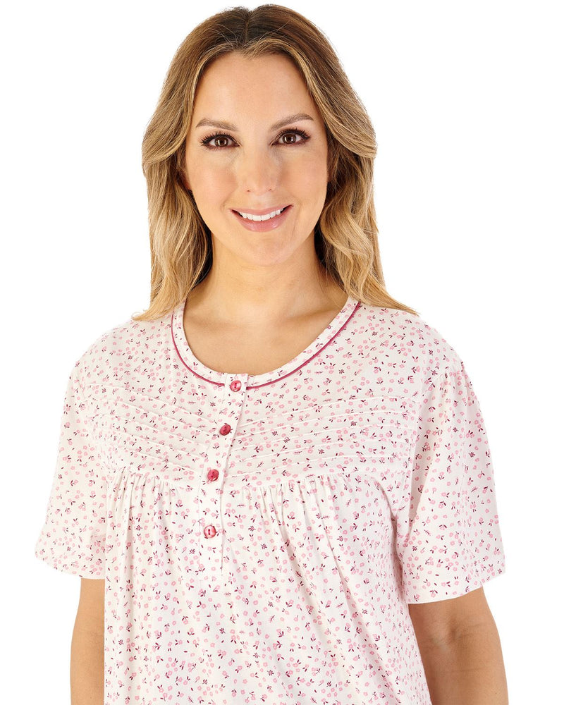 Slenderella Womens Ditsy Print 42" Short Sleeve Jersey Nightdress