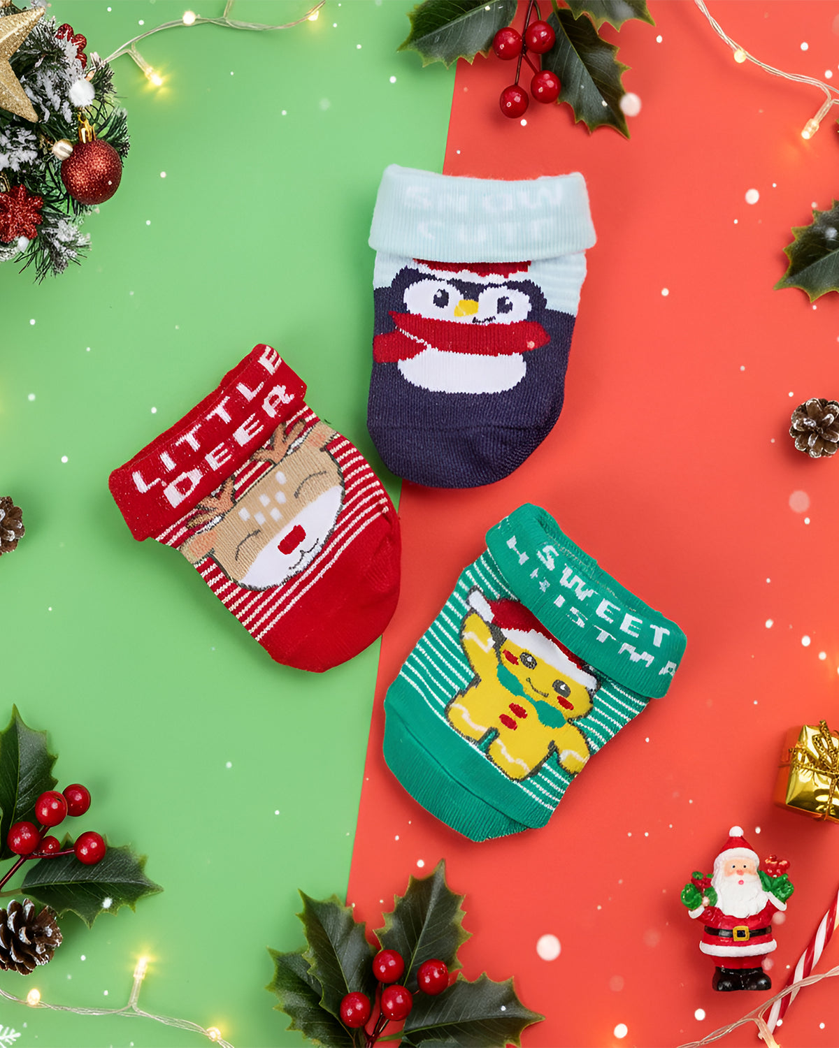 Festive Socks 3 Pairs Baby Xmas Cotton Rich Socks In Bag