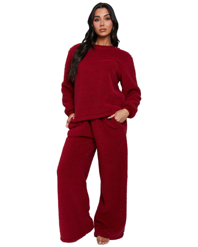 Loungeable Womens Borg Jumper & Wide Leg Lounge Set
