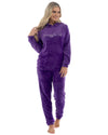 Womens Polished Fleece Slogan Hooded Pyjamas