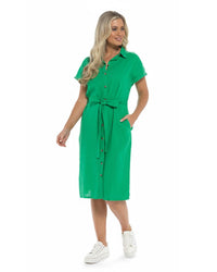 Indigo Roc Womens Linen Short Sleeve Button Dress