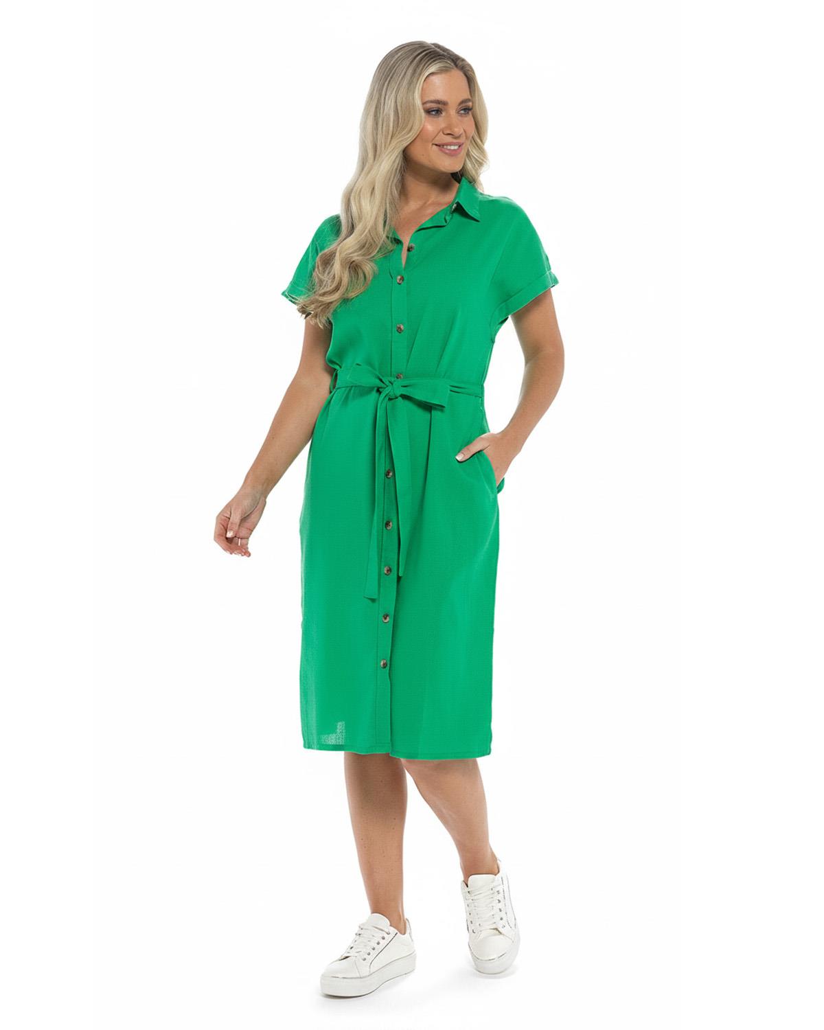 Indigo Roc Womens Linen Short Sleeve Button Dress