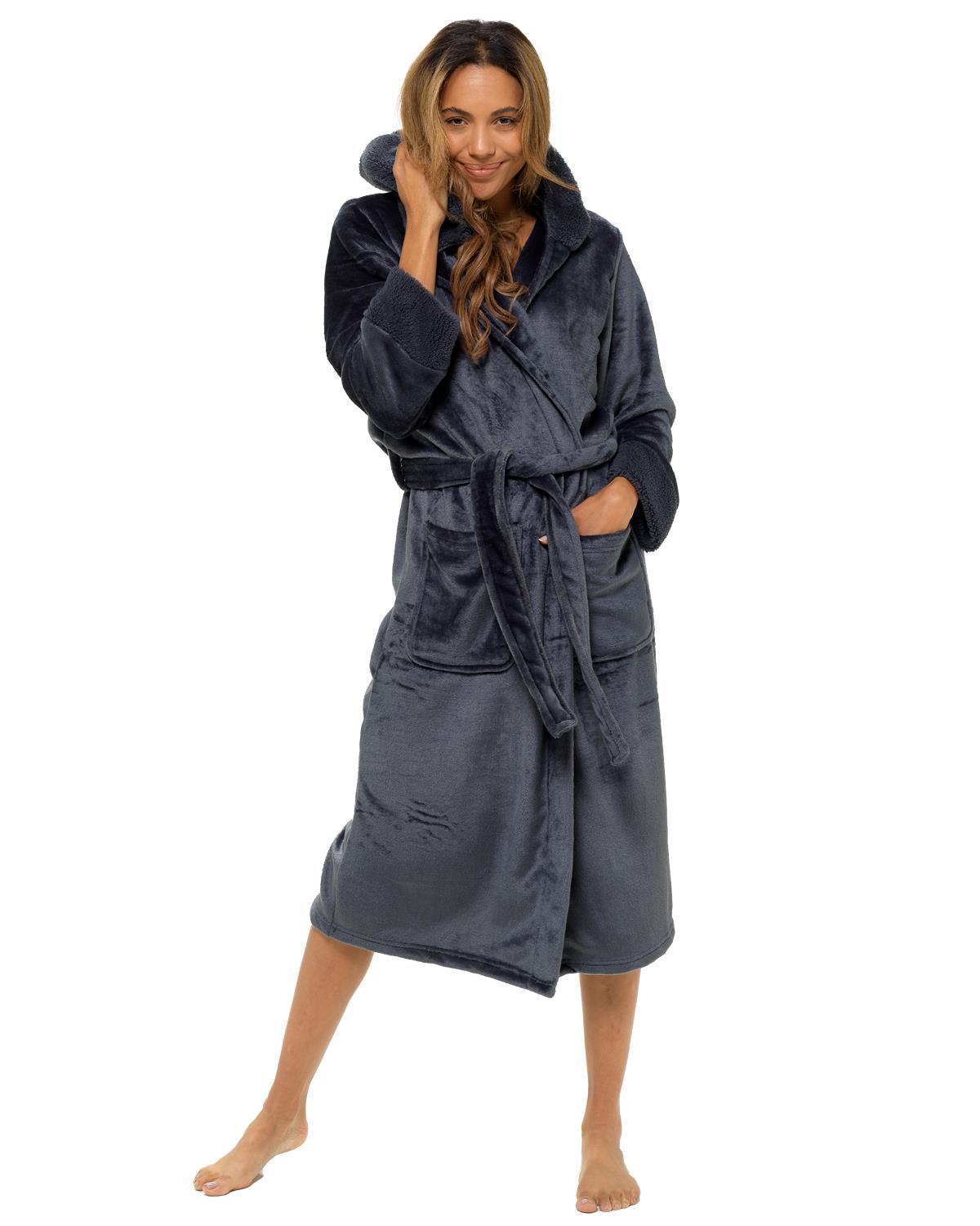 Womens Polished Fleece Cuff Detail Dressing Gown