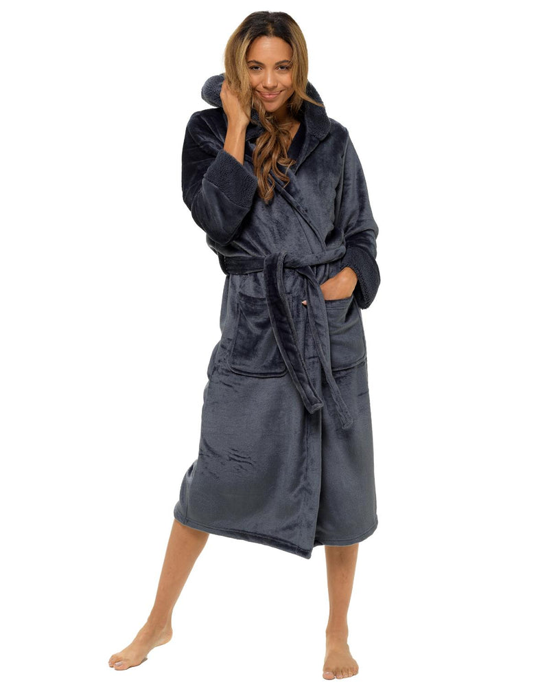 Womens Polished Fleece Cuff Detail Dressing Gown