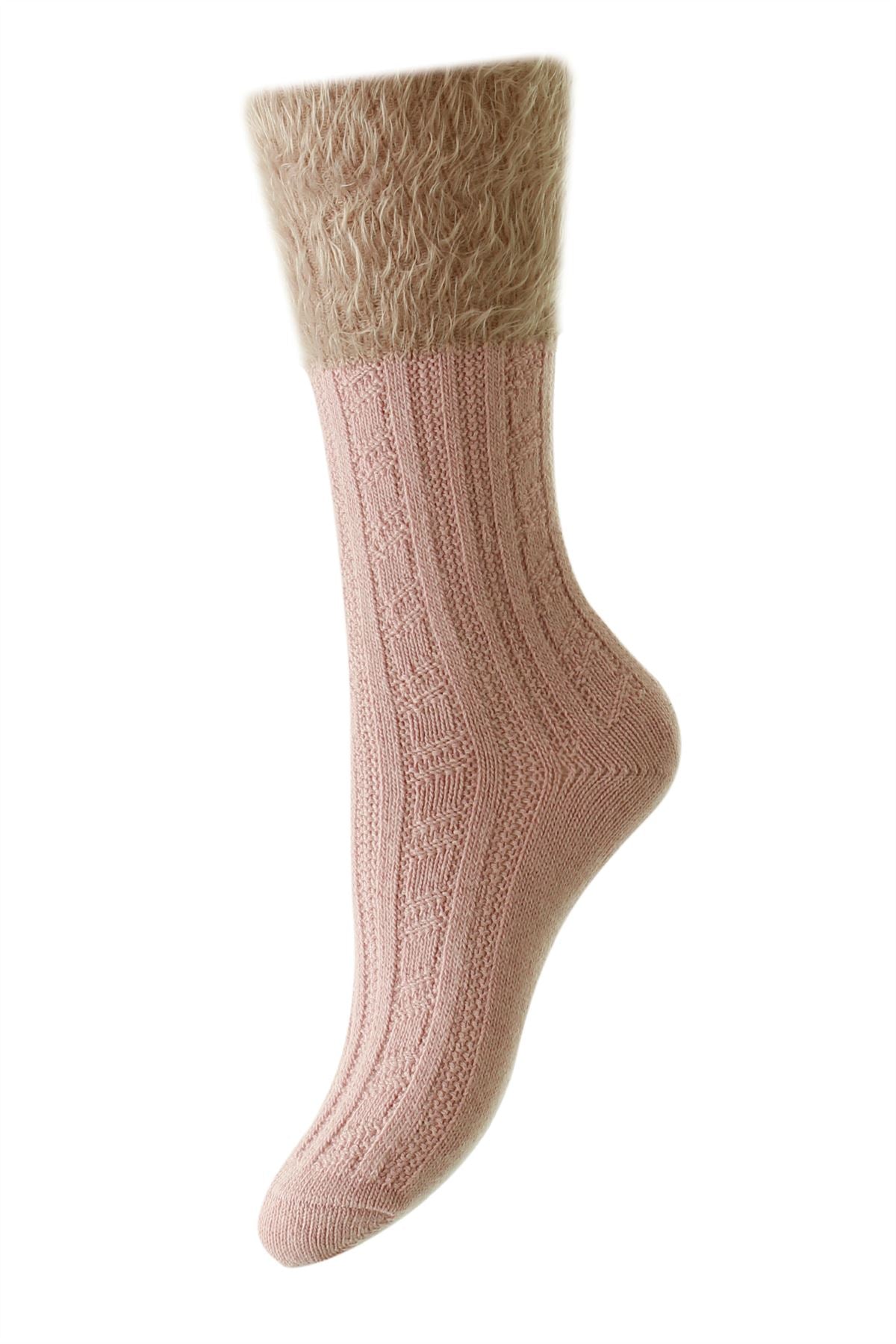 HJ Hall Womens Fluffy Top Cable Knit Socks