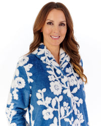 Slenderella Womens Floral Jaquard Fleece 45" Button Housecoat