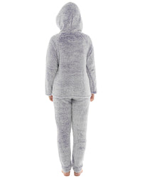 Womens Long Pile Fleece Hooded Pyjamas