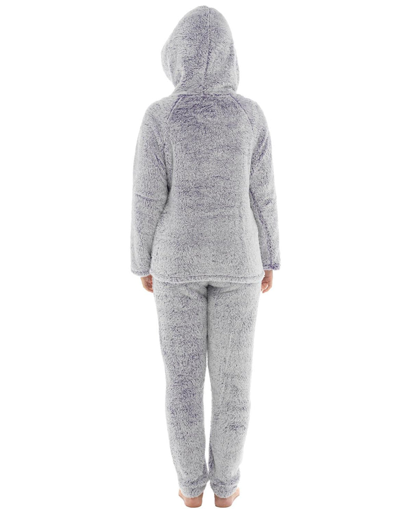 Womens Long Pile Fleece Hooded Pyjamas