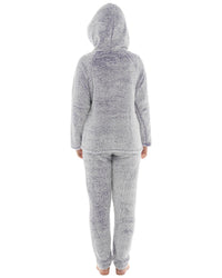 Womens Long Pile Fleece Hooded Pyjamas