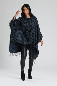South Beach Womens Jacquard Fringe Poncho